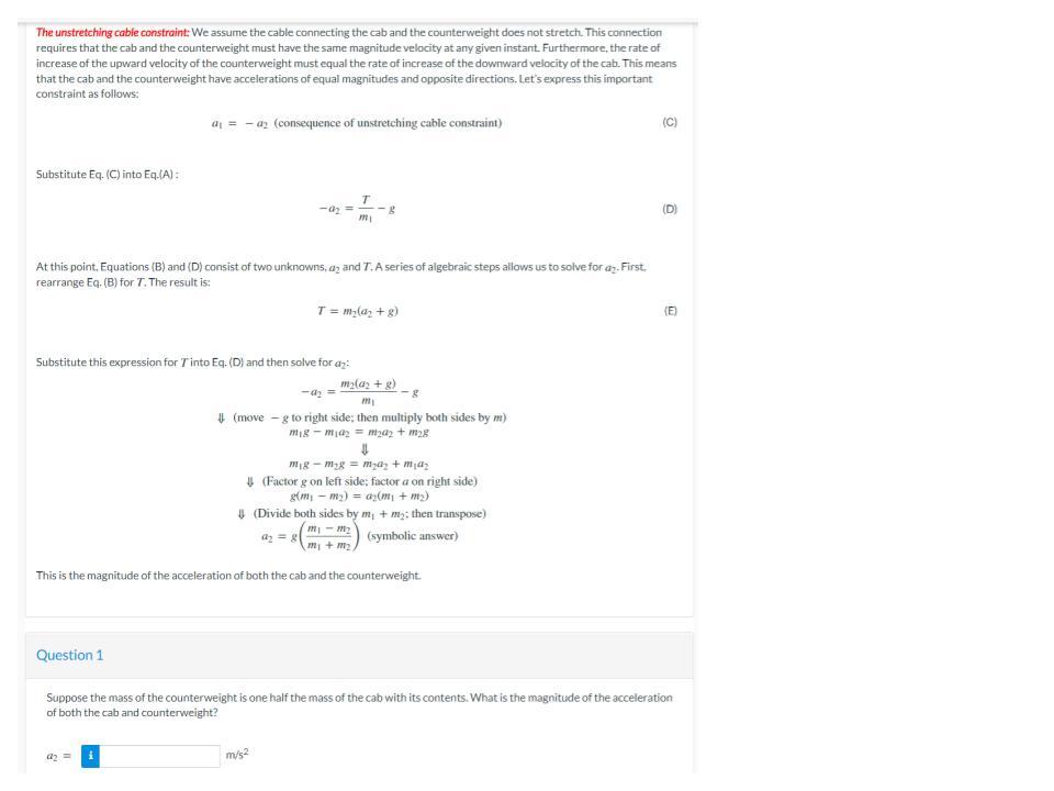 Solved A simple model of an elevator consists of the cab, | Chegg.com