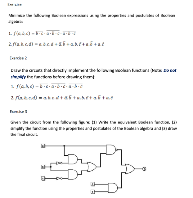 Solved Exercise Minimize The Following Boolean Expressions | Chegg.com