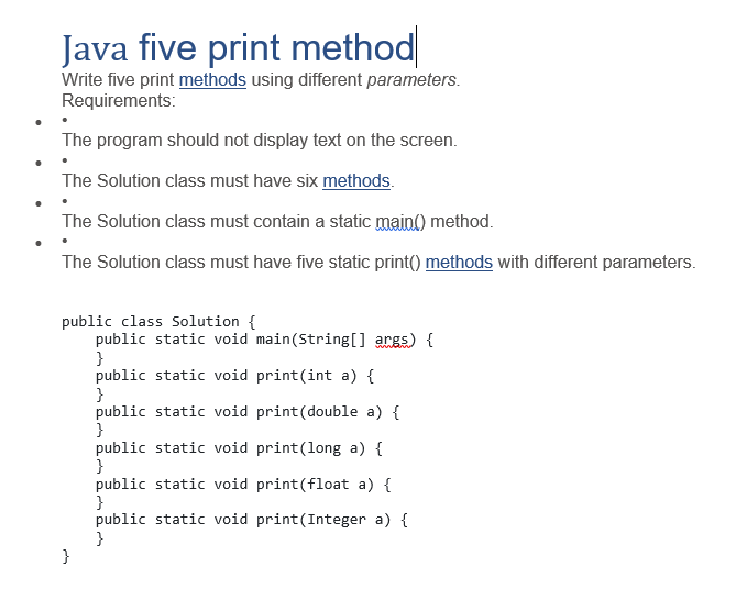 printing assignment in java