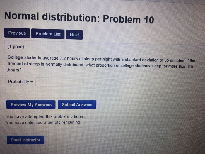 Solved Normal distribution: Problem 10 Previous Problem List | Chegg.com