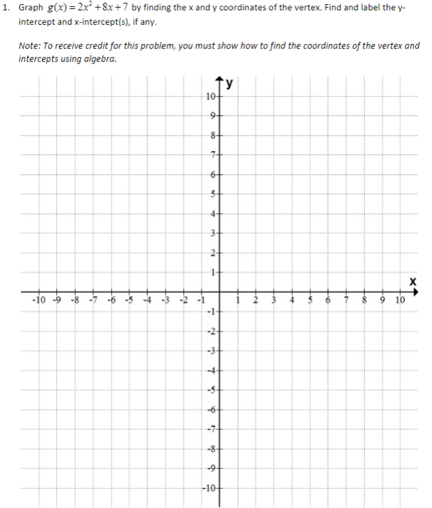 Solved Graph g(x)=2x2+8x+7 by finding the x and y | Chegg.com