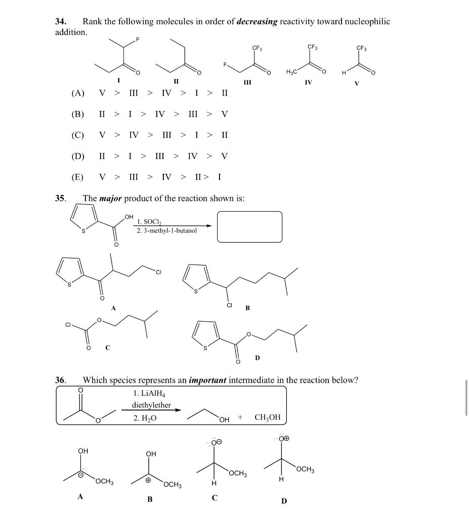 Solved 34. Rank the following molecules in order of | Chegg.com