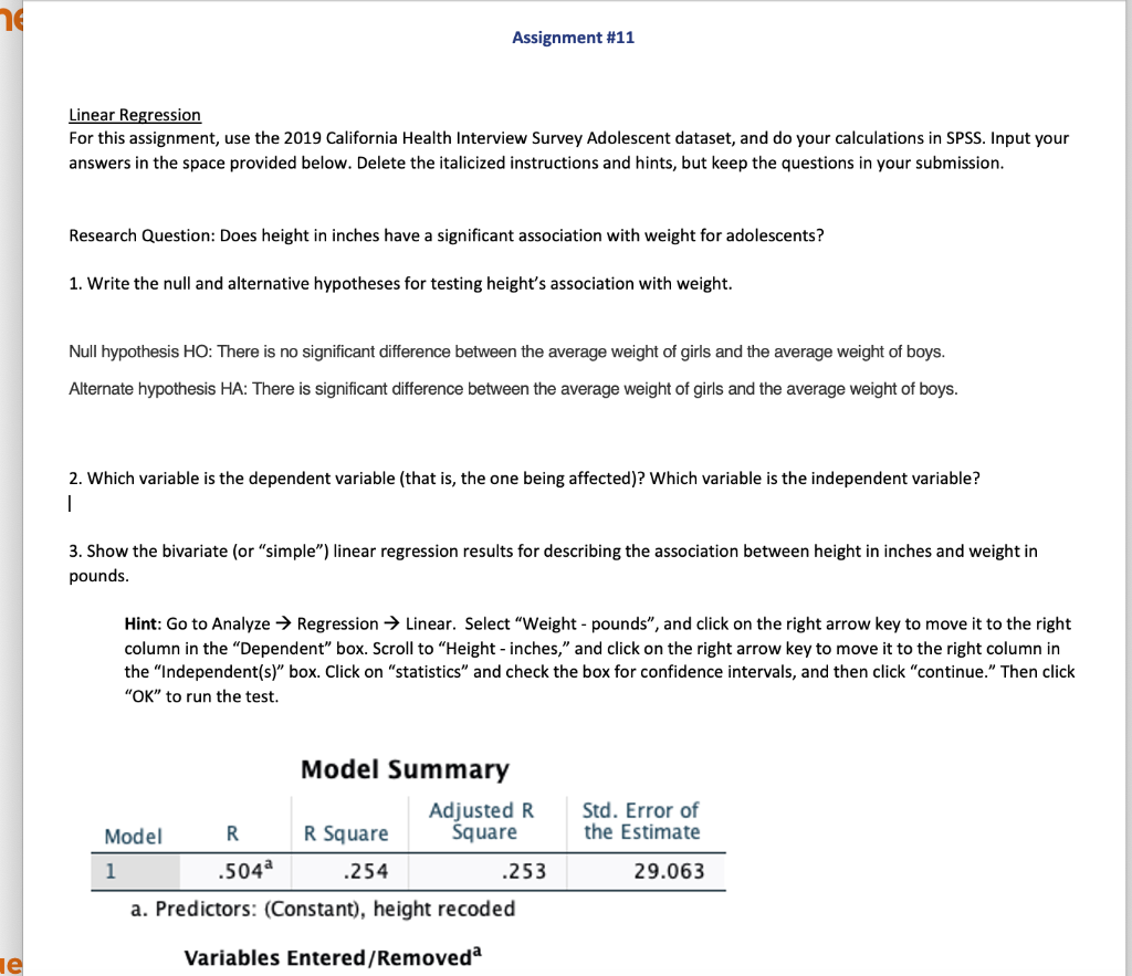 linear regression assignment