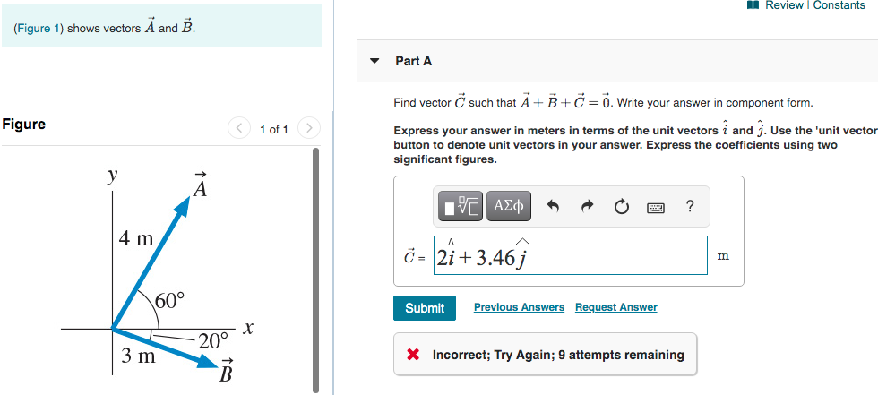 Solved 1 Review | Constants (Figure 1) Shows Vectors A And | Chegg.com