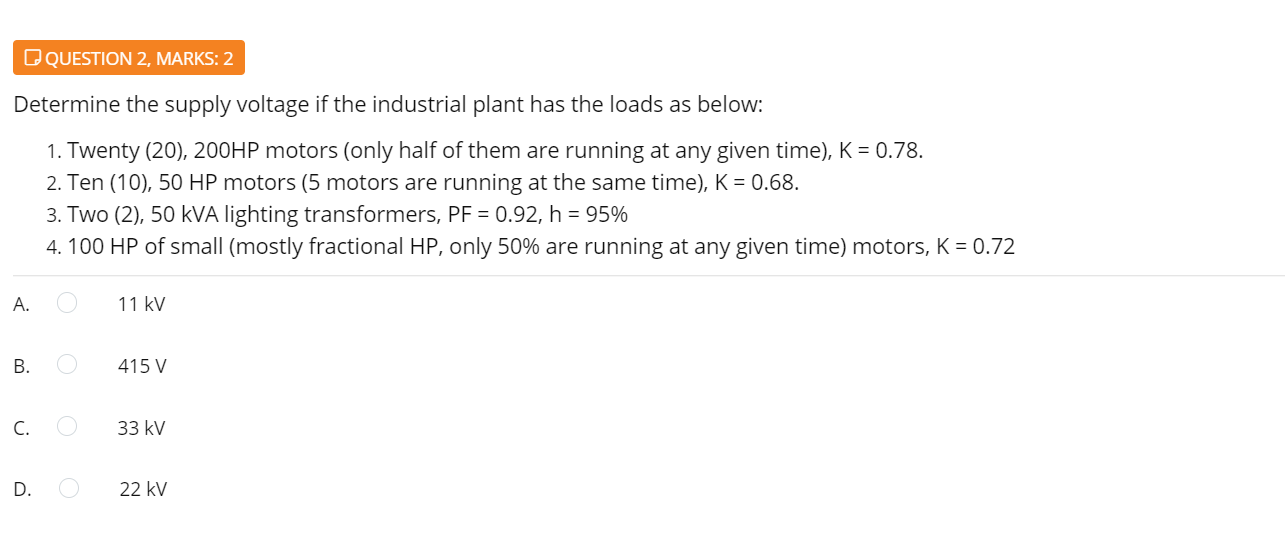 Solved O QUESTION 2, MARKS: 2 Determine The Supply Voltage | Chegg.com