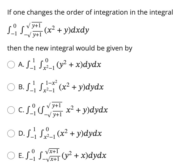Solved If one changes the order of integration in the | Chegg.com