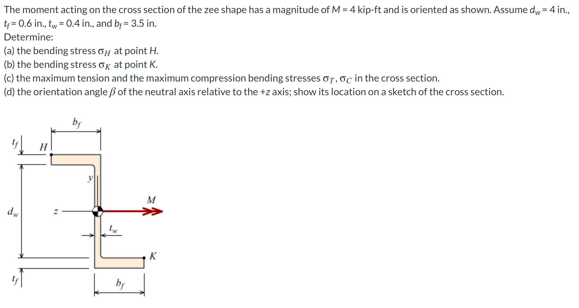 Solved The moment acting on the cross section of the zee | Chegg.com