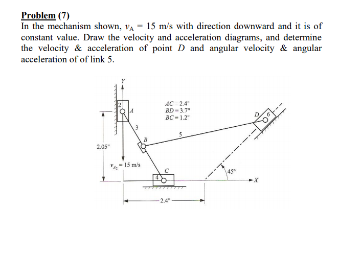Solved Problem (7) In the mechanism shown, VA = 15 m/s with | Chegg.com