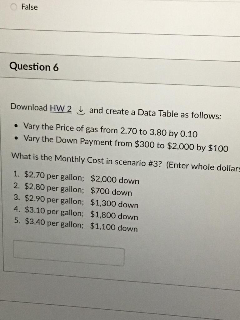 False Question 6 Download HW 2 and create a Data | Chegg.com