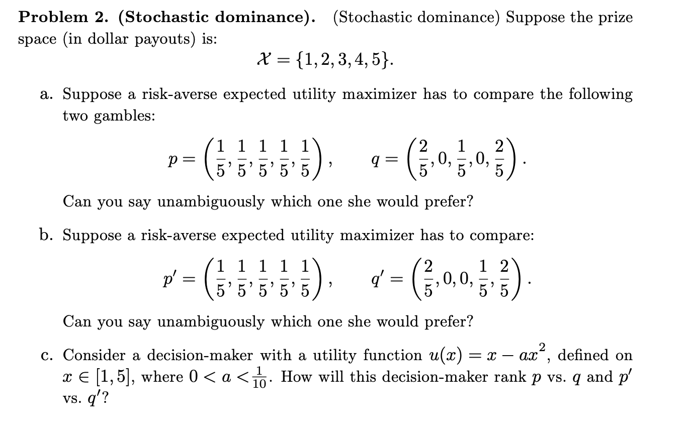 Solved Problem 2 Stochastic Dominance Stochastic 2732