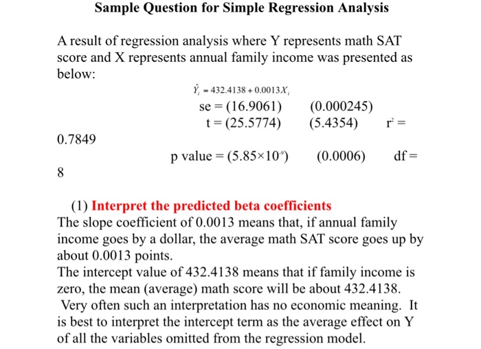 Solved Sample Question For Simple Regression Analysis A | Chegg.com