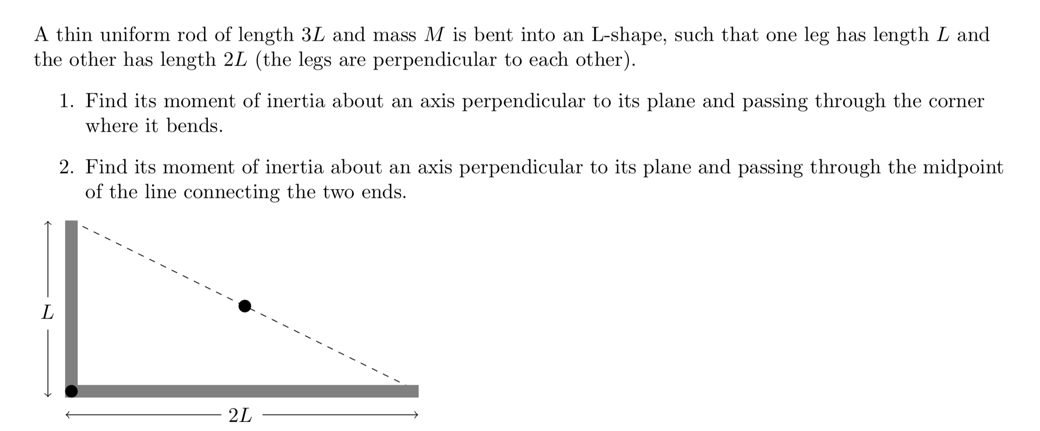 Solved A Thin Uniform Rod Of Length 3L And Mass M Is Bent | Chegg.com