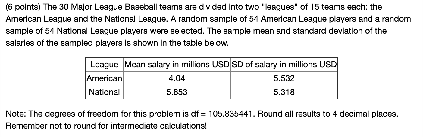 Solved (6 points) The 30 Major League Baseball teams are | Chegg.com