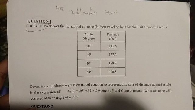 Solved QUESTION 1 Table below shows the horizontal distance | Chegg.com