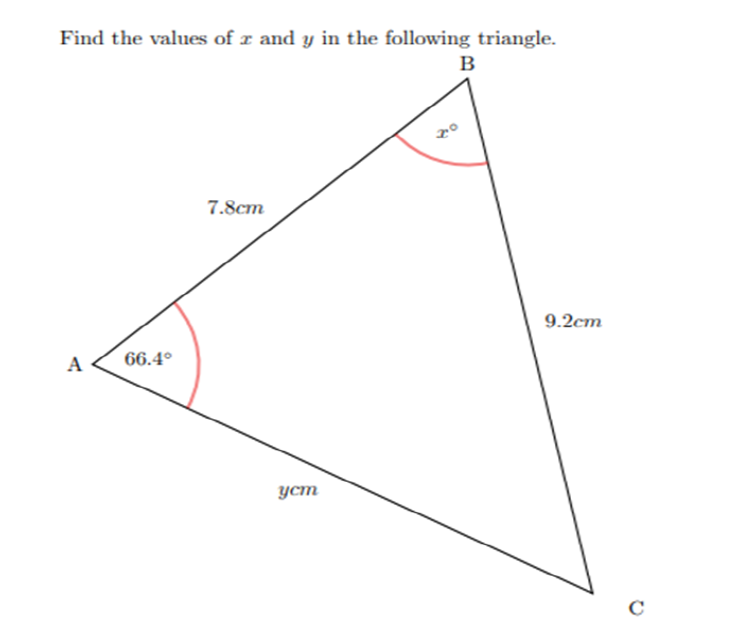 Solved Find the values of x and y in the following triangle. | Chegg.com