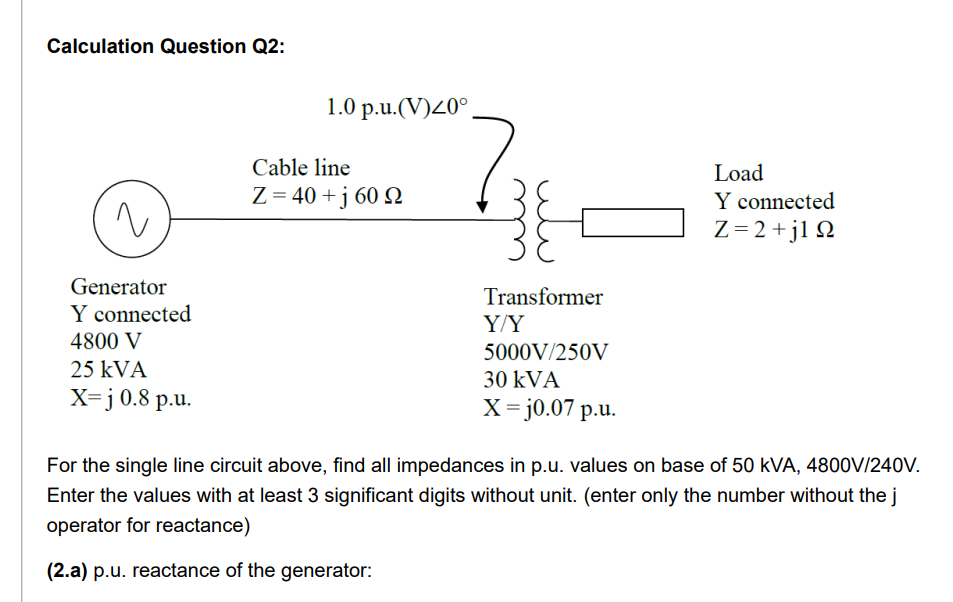 Solved 2b. p.u resistance of line 2c. p.u reactance of | Chegg.com