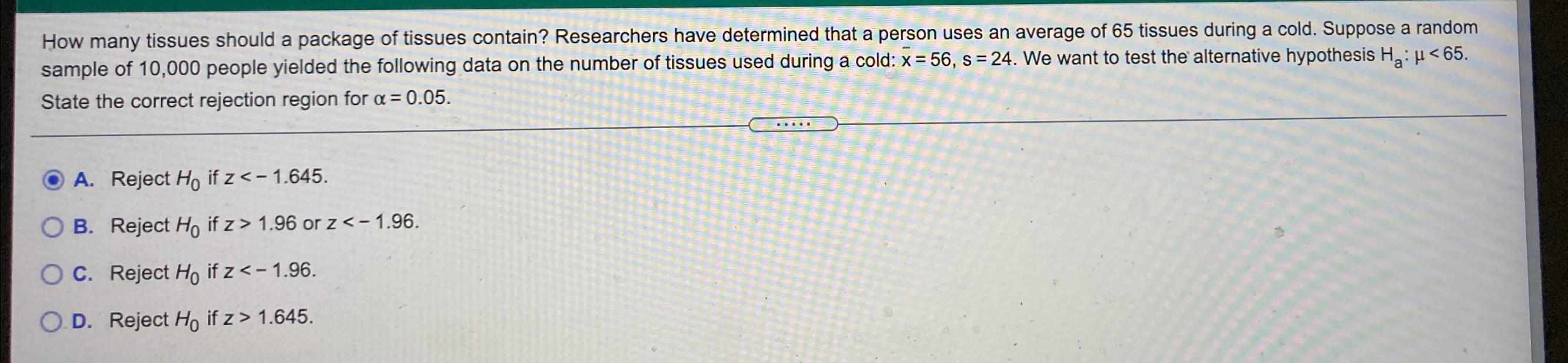Solved How many tissues should a package of tissues contain?