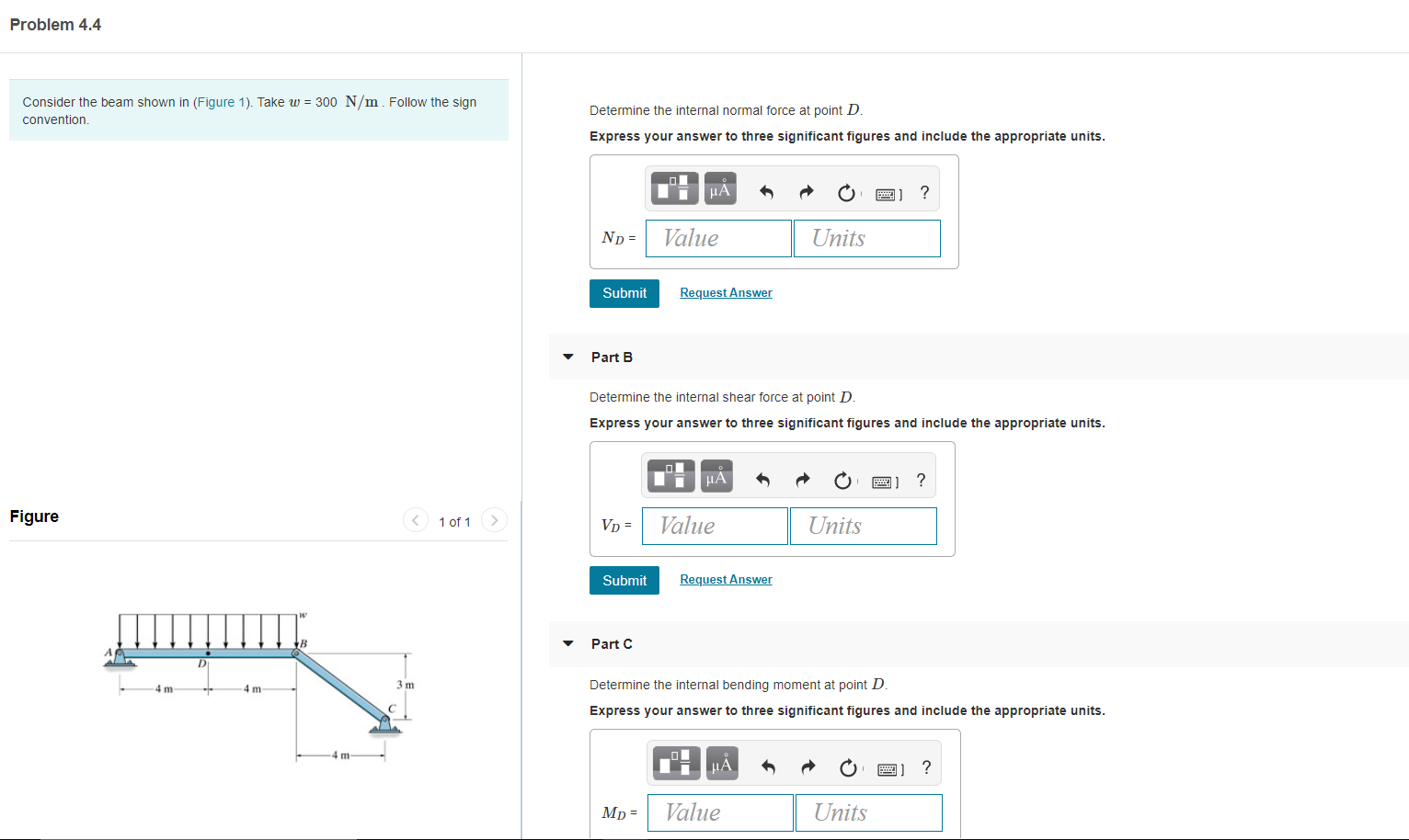 Solved Consider the beam shown in (Figure 1). Take w = 300 | Chegg.com