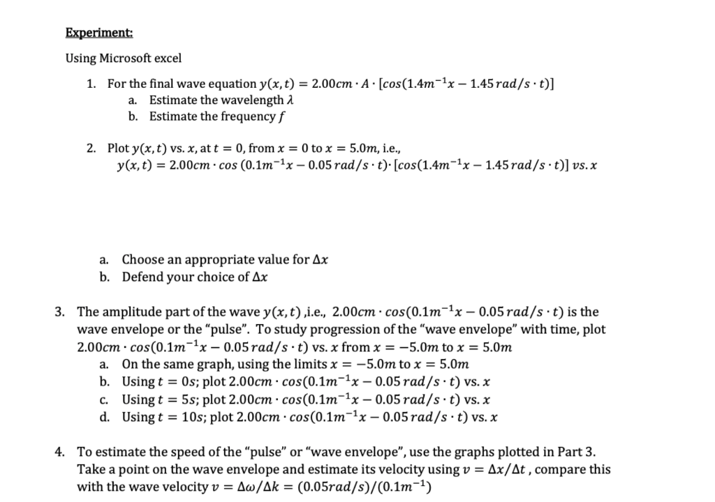Experiment Using Microsoft Excel 1 For The Final Chegg Com