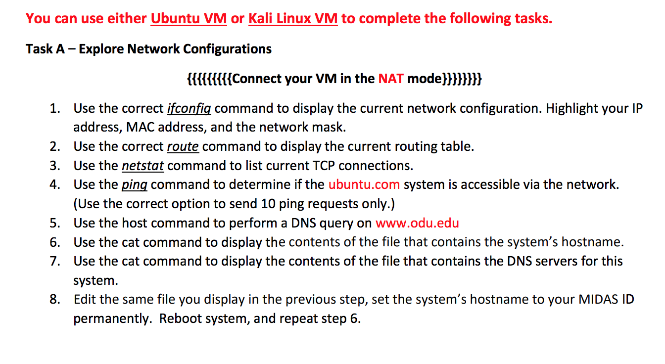 Solved you can use either ubuntu vm or kali linux vm to chegg
