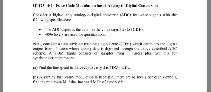Solved Q1 125 pts Pulse Code Modulation based | Chegg.com