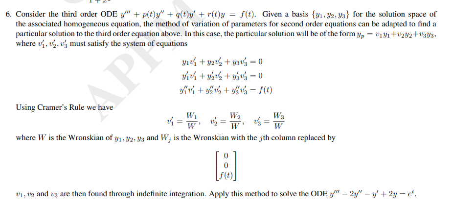 Solved 1tl 6 Consider The Third Order Ode Y P T Y Chegg Com