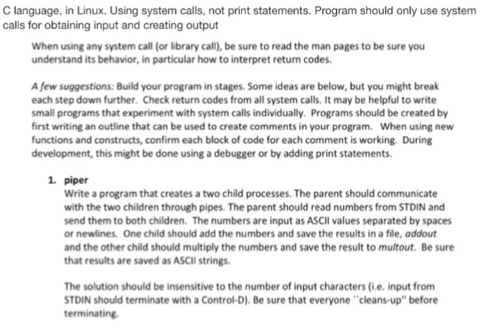 Solved C language, in Linux. Using system calls, not print | Chegg.com