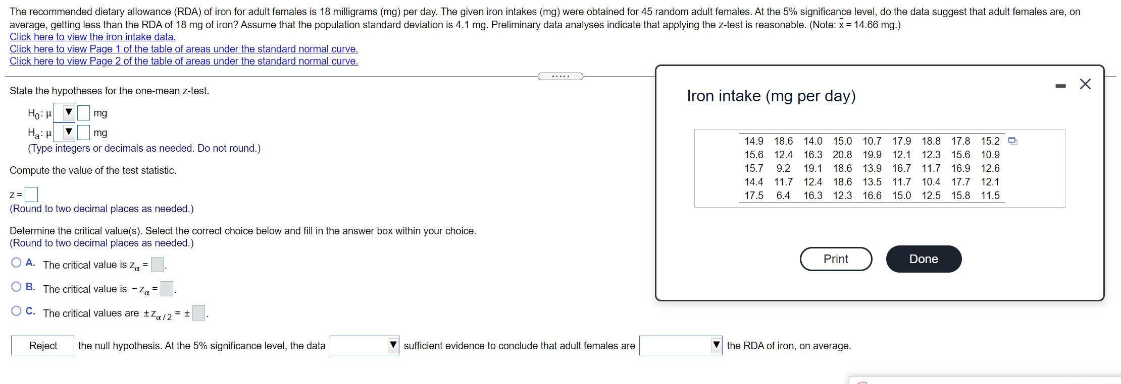Solved The recommended dietary allowance (RDA) of iron for | Chegg.com