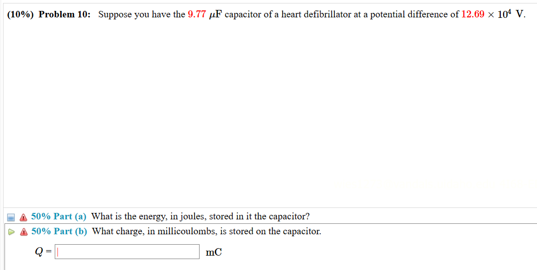 Solved 仓 50% Part (a) What is the energy, in joules, stored | Chegg.com