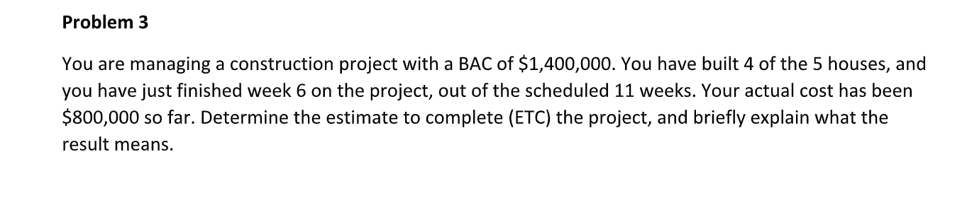 Solved Problem 3 You Are Managing A Construction Project | Chegg.com