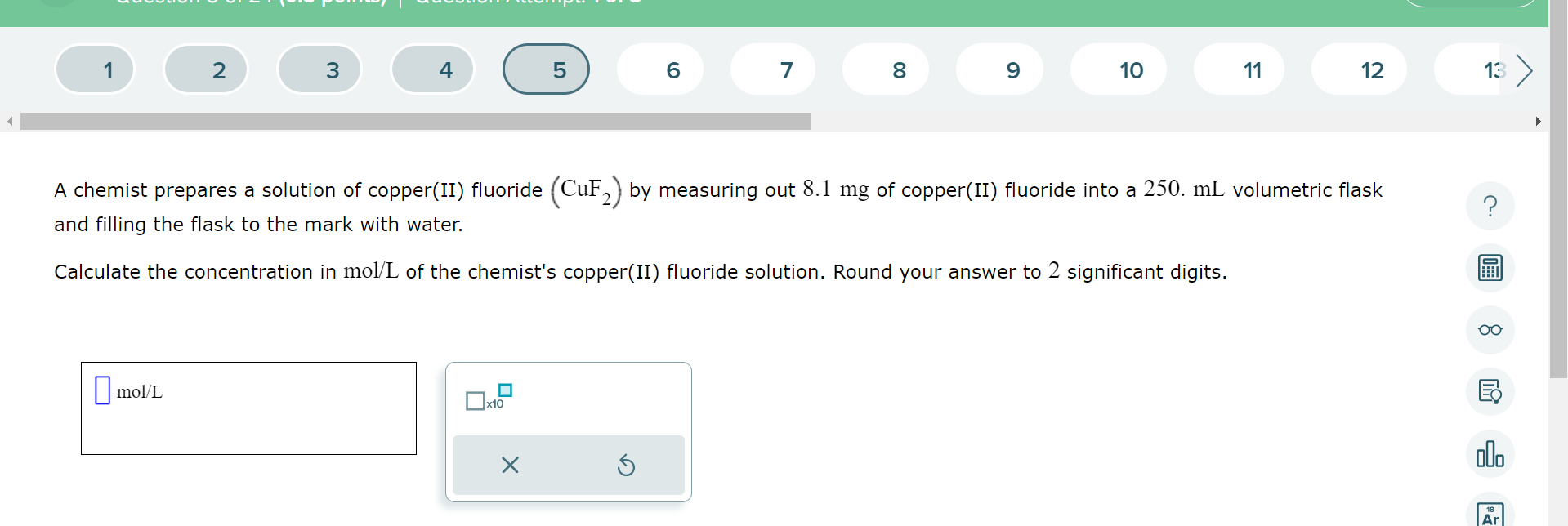 Solved A chemist prepares a solution of copper(II) fluoride | Chegg.com