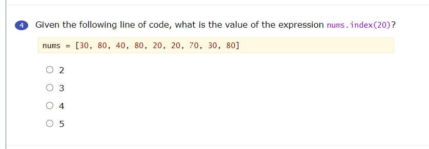 Solved Given the following line of code, what is the value | Chegg.com