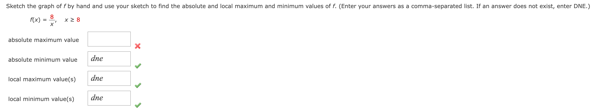 Solved Fxx8x≥8 Absolute Maximum Value Absolute Minimum 6938