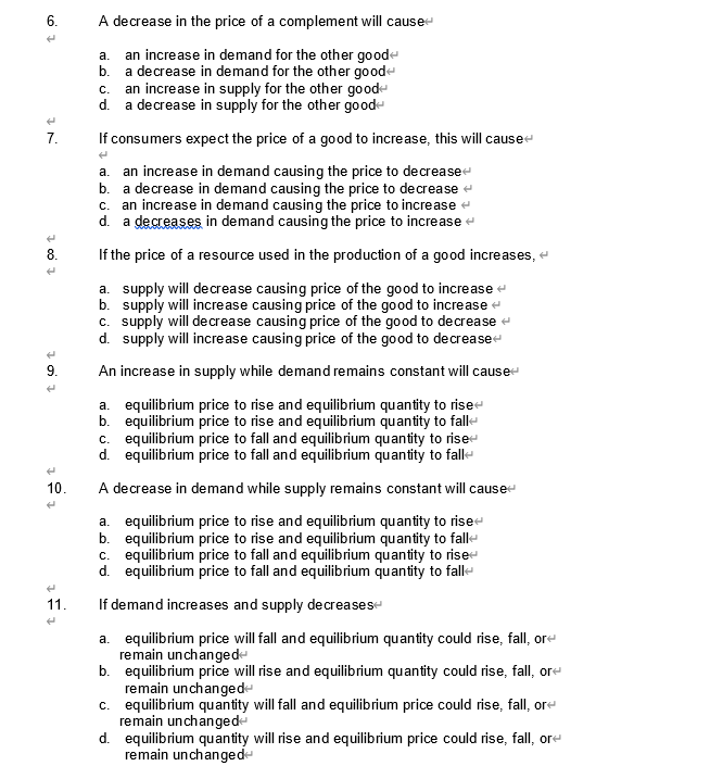 Solved A decrease in the price of a complement will cause a. | Chegg.com
