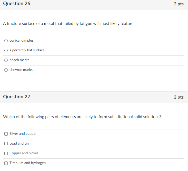 Solved Question 26 2 pts A fracture surface of a metal that | Chegg.com