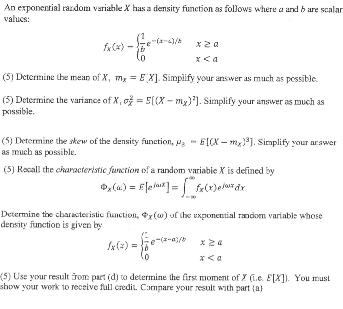 Solved An exponential random variable X has a density | Chegg.com