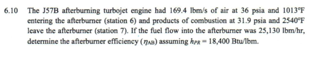 Solved The J57B Afterburning Turbojet Engine Had 169.4 Lbm/s | Chegg.com