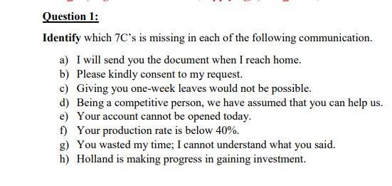 Identify which 7C's is missing in each of the | Chegg.com