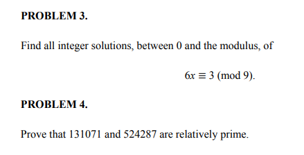 Solved PROBLEM 3. Find all integer solutions, between 0 and | Chegg.com