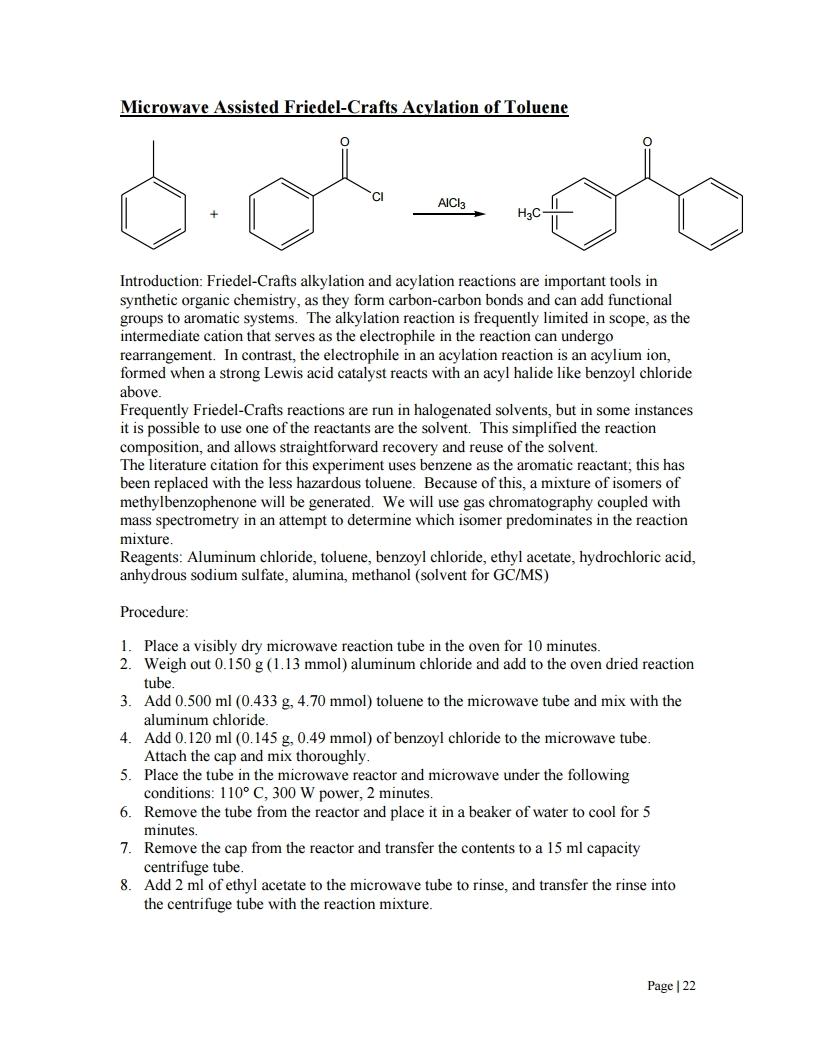 Solved Microwave Assisted FriedelCrafts Acylation of