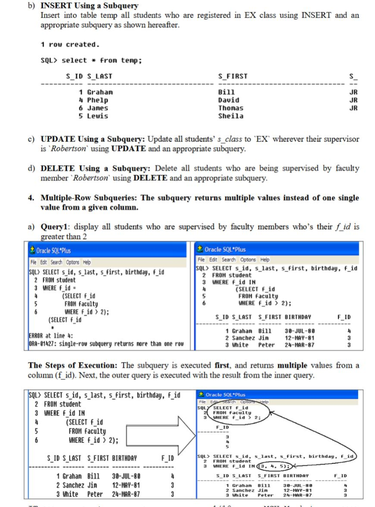 Lab 8: Subqueries/Nested Queries Create and Submit a | Chegg.com