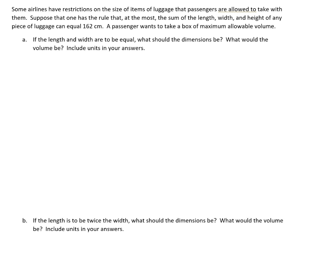 Solved Some airlines have restrictions on the size of items | Chegg.com