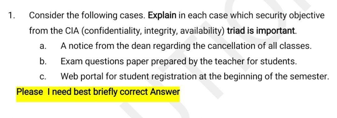 Solved 1. A. Consider The Following Cases. Explain In Each | Chegg.com