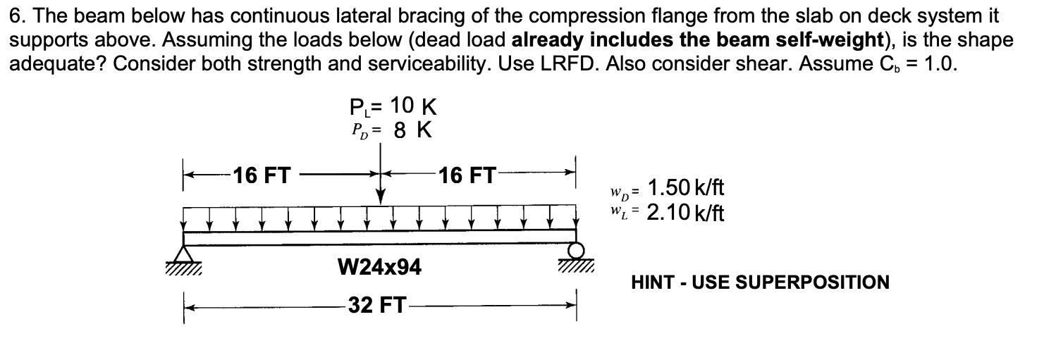 Solved 6. The beam below has continuous lateral bracing of | Chegg.com