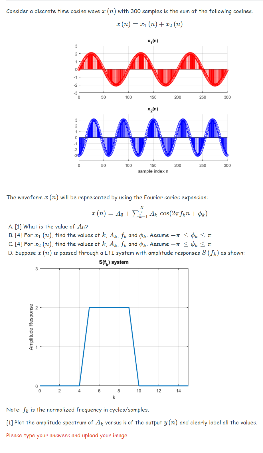 Solved Consider a discrete time cosine wave x (n) with 300 | Chegg.com
