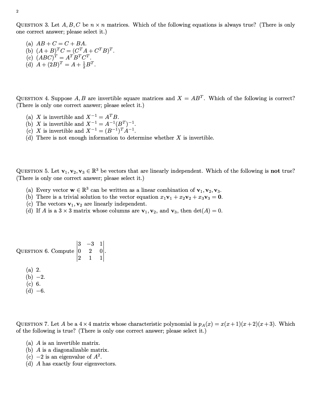 Solved Part A. Multiple Choice Questions (8 points) | Chegg.com