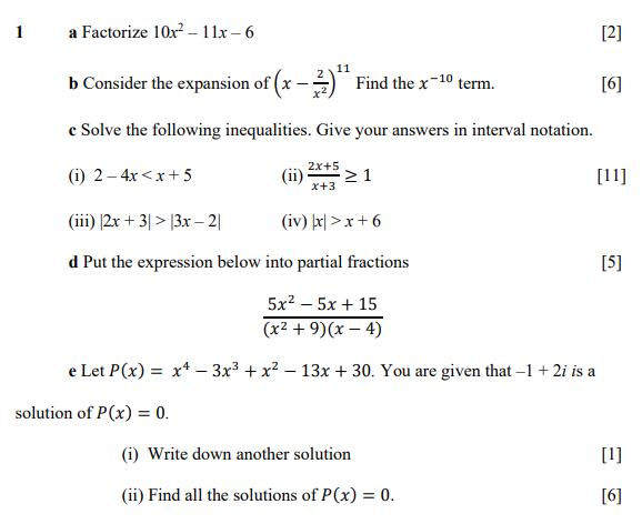 Solved 1 a Factorize 10x² - 11x - 6 [2] 2 x- [6] b Consider | Chegg.com