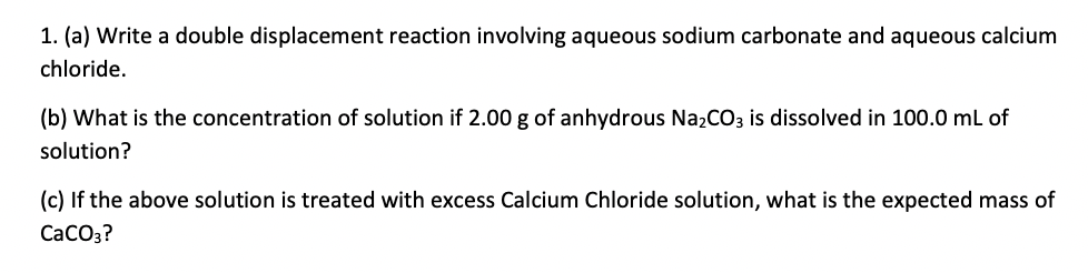 Solved 1. (a) Write a double displacement reaction involving | Chegg.com