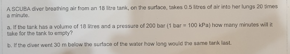 Solved When A SCUBA Diver Dives Below The Surface Of The Sea | Chegg.com