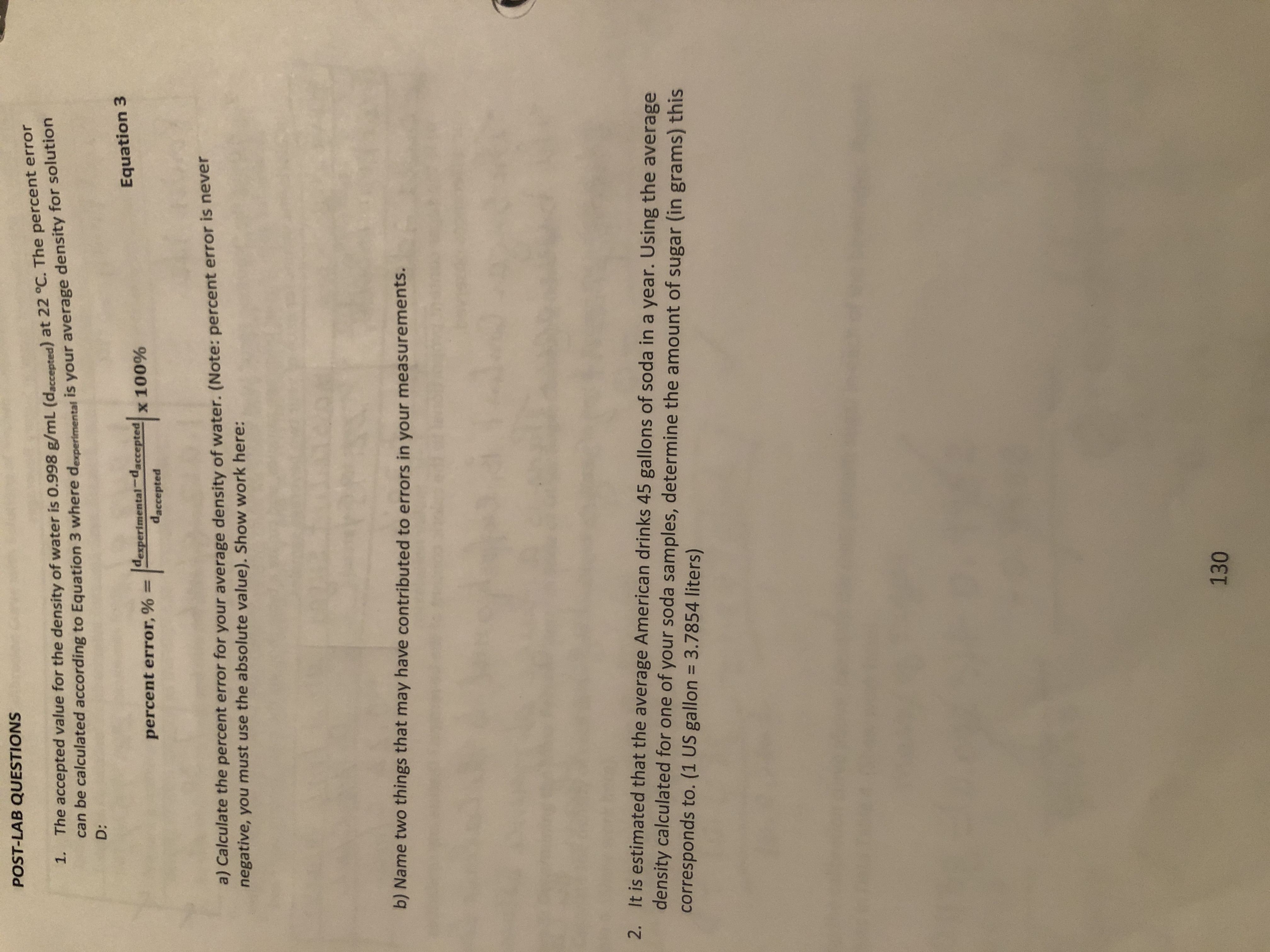 Solved POST-LAB QUESTIONSThe accepted value for the density | Chegg.com